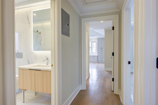 Bathroom, Interior, Recessed Lighting, Wood Texture Flooring