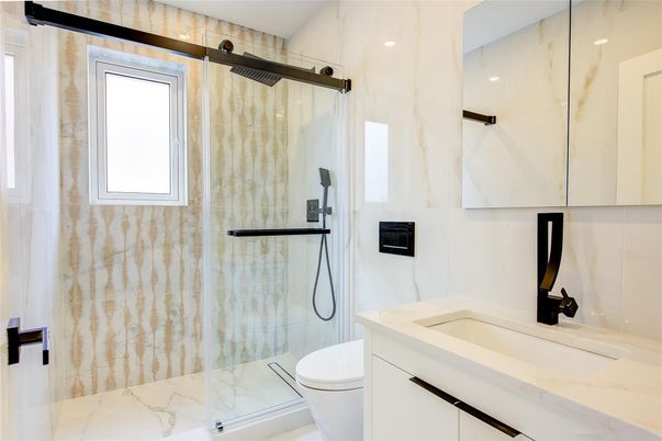 Bathroom, Glass Shower, Interior, Recessed Lighting