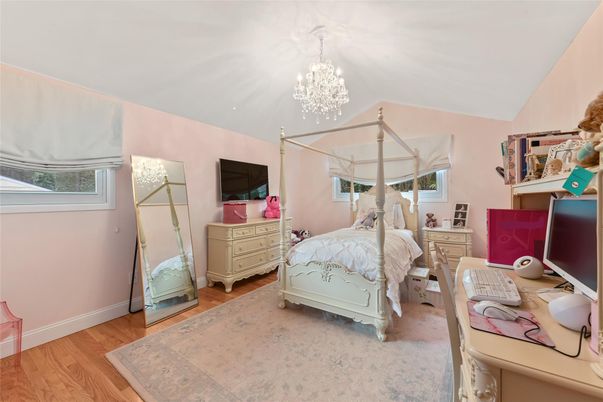 Bedroom, Chandelier, Interior, Wood Texture Flooring