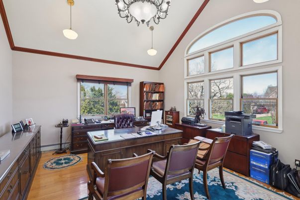 Home Office, Interior, Pendant Lights, Wood Texture Flooring