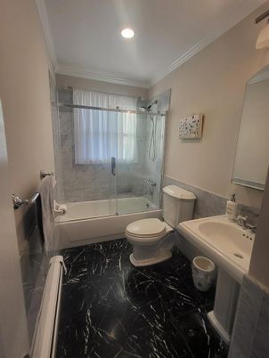 Bathroom, Glass Shower, Interior, Marble, Recessed Lighting