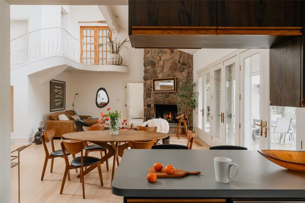 Dining room, Fireplace, Interior, Living room, Wood Texture Flooring