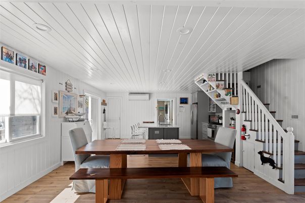 Dining room, Interior, Recessed Lighting, Wood Texture Flooring
