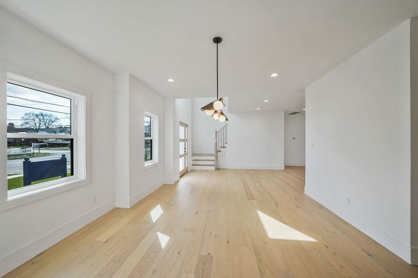 Empty room, Interior, Pendant Lights, Recessed Lighting, Wood Texture Flooring