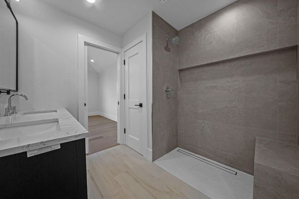 Bathroom, Interior, Recessed Lighting, Wood Texture Flooring