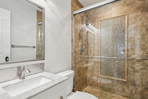Bathroom, Glass Shower, Interior, Stone Walls