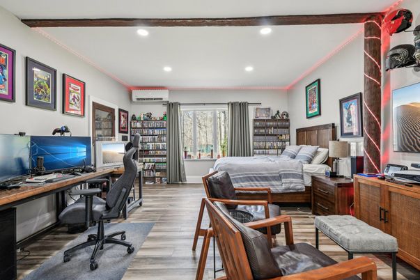 Bedroom, Home Office, Interior, Recessed Lighting, Wood Texture Flooring