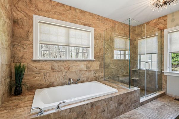 Bathroom, Glass Shower, Interior, Stone Walls