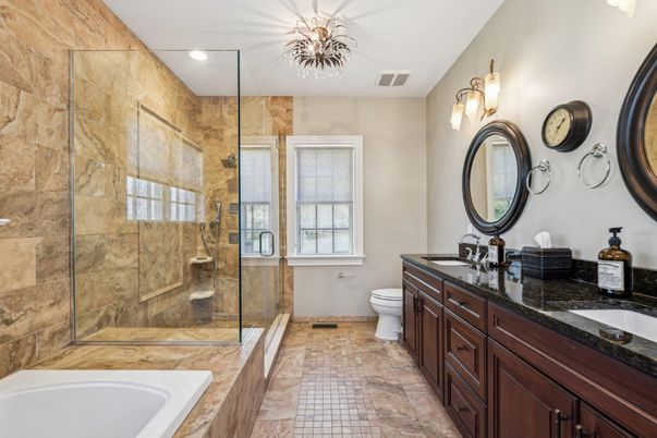 Bathroom, Dual Sink Vanities, Glass Shower, Interior, Recessed Lighting