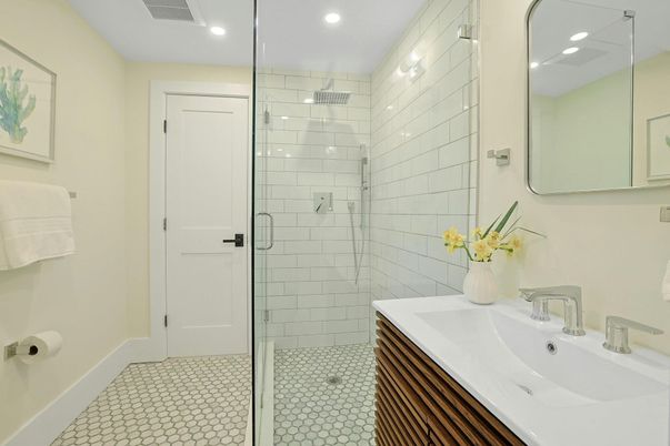 Bathroom, Glass Shower, Interior, Recessed Lighting