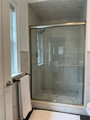 Bathroom, Glass Shower, Interior, Marble Walls