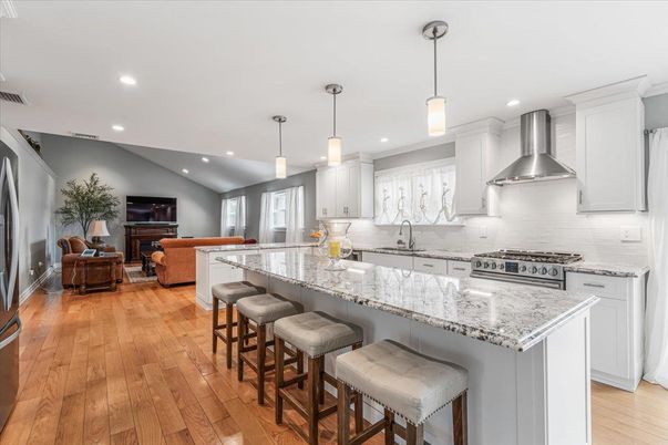 Interior, Kitchen, Living room, Pendant Lights, Recessed Lighting, Stainless Steel Appliances, Wood Texture Flooring
