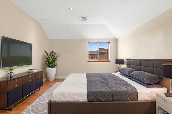Bedroom, Interior, Recessed Lighting, Wood Texture Flooring