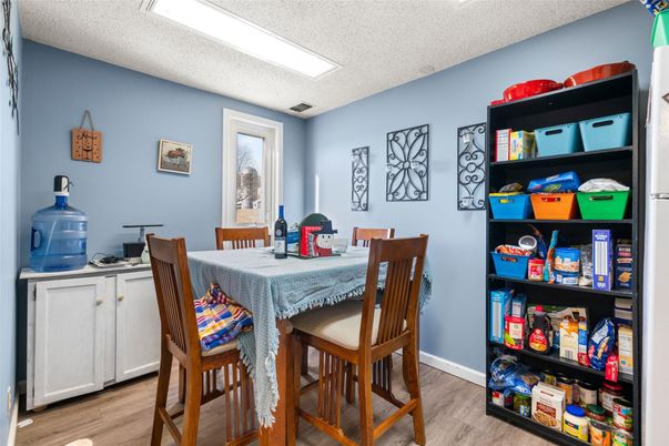 Dining room, Interior, Recessed Lighting, Wood Texture Flooring