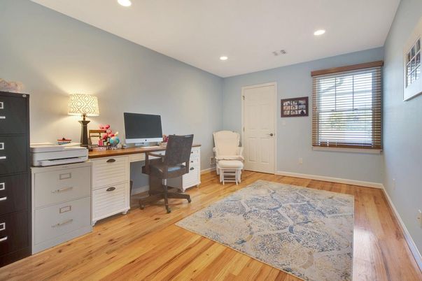 Home Office, Interior, Recessed Lighting, Wood Texture Flooring