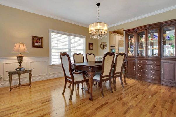 Chandelier, Dining room, Interior, Wood Texture Flooring