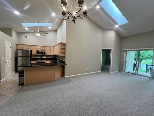 Chandelier, Interior, Kitchen, Recessed Lighting, Stainless Steel Appliances