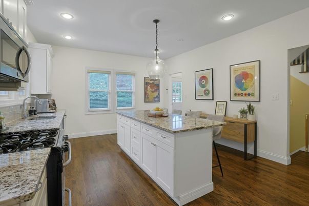 Interior, Kitchen, Pendant Lights, Recessed Lighting, Wood Texture Flooring