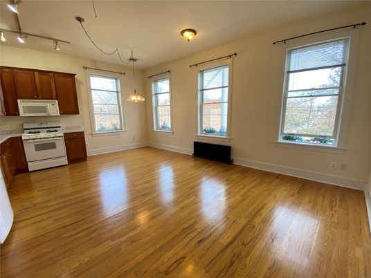 Empty room, Interior, Kitchen, Pendant Lights, Wood Texture Flooring