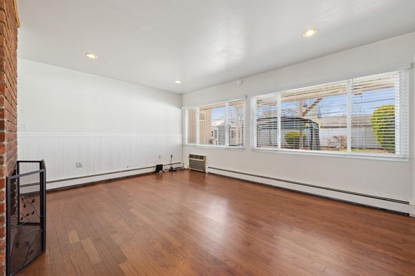 Empty room, Fireplace, Interior, Recessed Lighting, Wood Texture Flooring