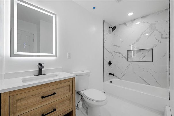 Bathroom, Interior, Marble Walls, Recessed Lighting