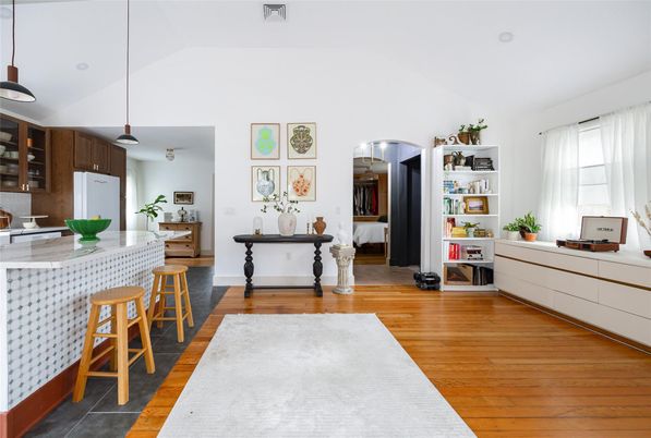 Interior, Kitchen, Pendant Lights, Wood Texture Flooring