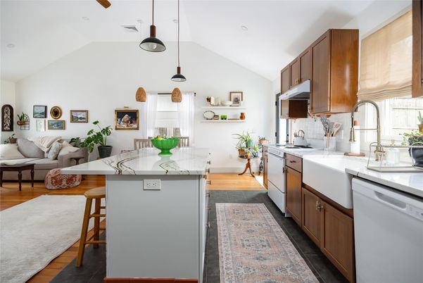 Interior, Kitchen, Living room, Pendant Lights, Recessed Lighting, Stainless Steel Appliances, Wood Texture Flooring