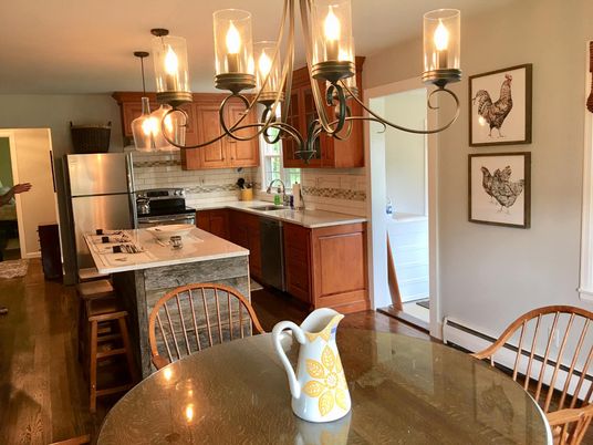 Chandelier, Dining room, Interior, Kitchen, Pendant Lights, Wood Texture Flooring