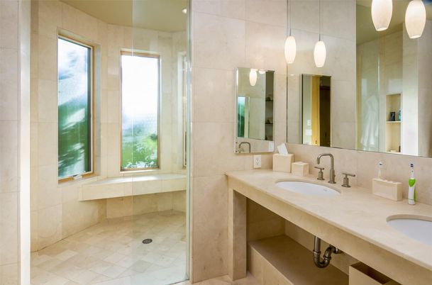 Bathroom, Dual Sink Vanities, Interior, Pendant Lights