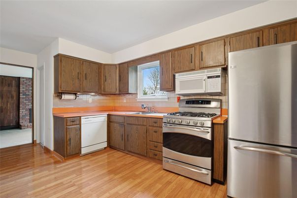 Interior, Kitchen, Stainless Steel Appliances, Wood Texture Flooring