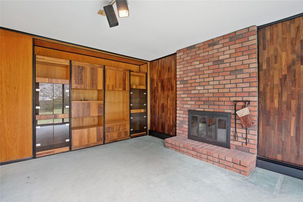Empty room, Fireplace, Interior, Stone Walls, Wooden Walls