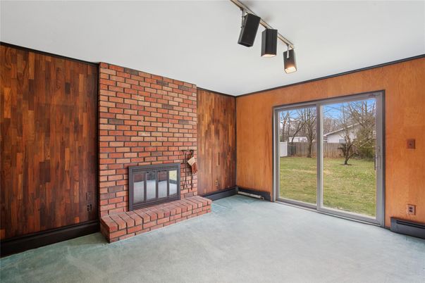 Empty room, Fireplace, Interior, Stone Walls, Wooden Walls