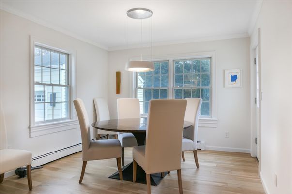 Dining room, Interior, Pendant Lights, Wood Texture Flooring