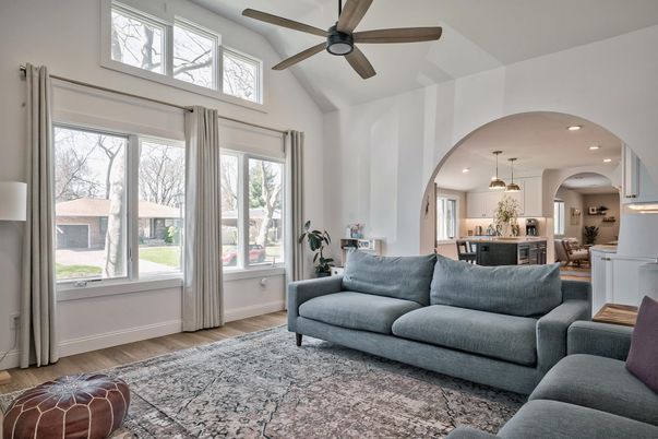 Interior, Kitchen, Living room, Pendant Lights, Recessed Lighting, Stainless Steel Appliances, Wood Texture Flooring