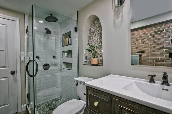 Bathroom, Glass Shower, Interior, Stone Walls