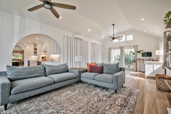 Interior, Kitchen, Living room, Recessed Lighting, Wood Texture Flooring