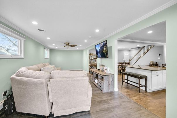 Interior, Living room, Recessed Lighting, Wood Texture Flooring
