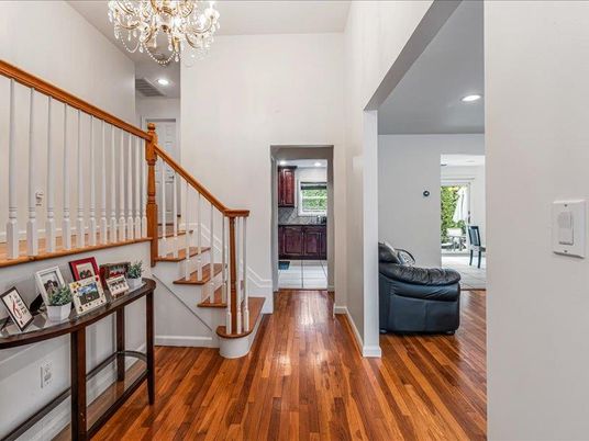 Chandelier, Interior, Recessed Lighting, Wood Texture Flooring