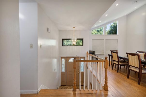 Dining room, Interior, Pendant Lights, Recessed Lighting, Wood Texture Flooring