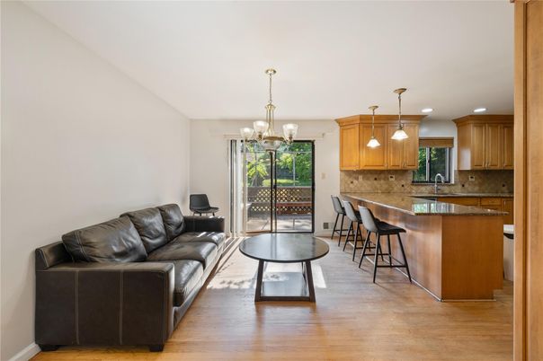 Chandelier, Dining room, Interior, Kitchen, Living room, Pendant Lights, Recessed Lighting, Wood Texture Flooring