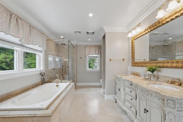 Bathroom, Dual Sink Vanities, Glass Shower, Interior, Recessed Lighting
