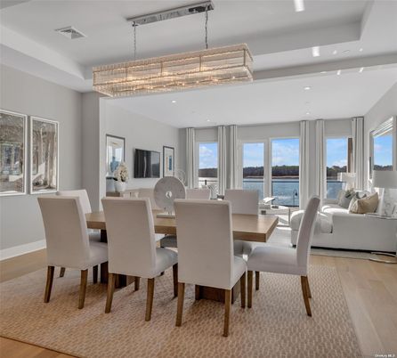 Chandelier, Dining room, Interior, Living room, Recessed Lighting, Water, Wood Texture Flooring