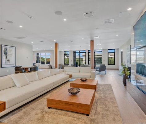 Dining room, Interior, Living room, Recessed Lighting, Wood Texture Flooring