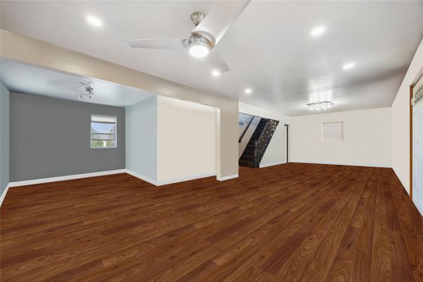 Empty room, Interior, Recessed Lighting, Wood Texture Flooring