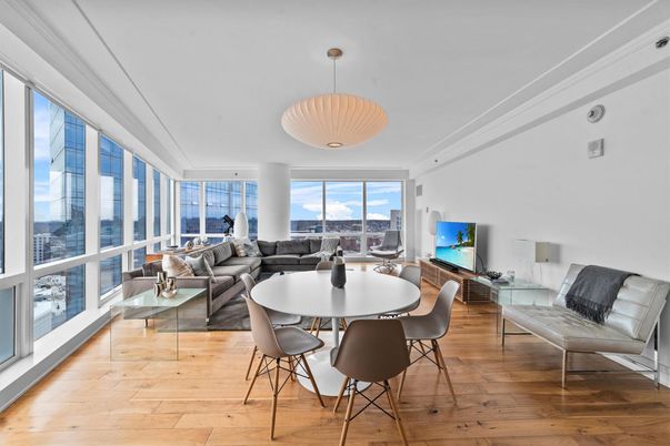 Dining room, Interior, Living room, Pendant Lights, Wood Texture Flooring