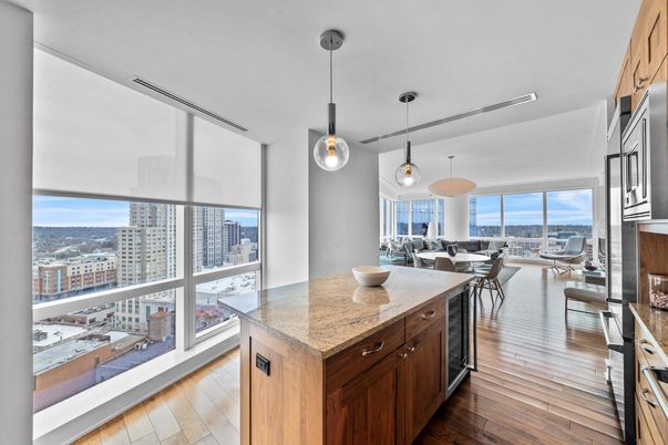 Dining room, Interior, Kitchen, Pendant Lights, Wood Texture Flooring