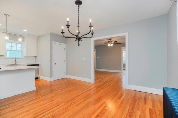 Chandelier, Interior, Kitchen, Pendant Lights, Recessed Lighting, Wood Texture Flooring