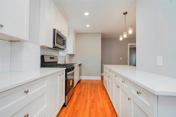 Interior, Kitchen, Pendant Lights, Recessed Lighting, Wood Texture Flooring