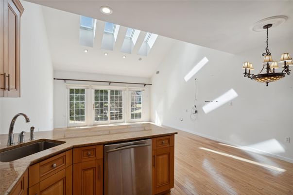 Chandelier, Interior, Kitchen, Recessed Lighting, Wood Texture Flooring