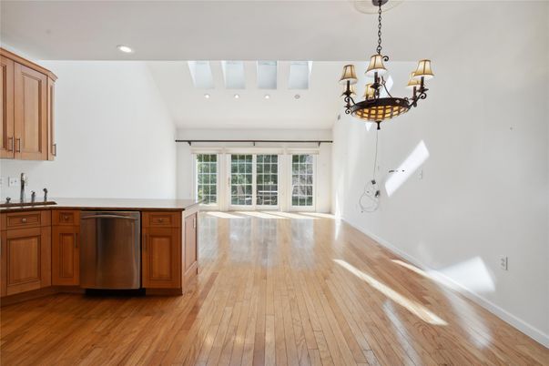 Chandelier, Interior, Kitchen, Recessed Lighting, Wood Texture Flooring